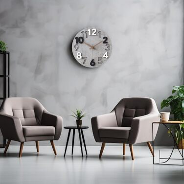 Настінний годинник Stellarize Великий без цокання Сучасний дерев'яний 3D кухонний годинник для вітальні дитячої кімнати офісу (30