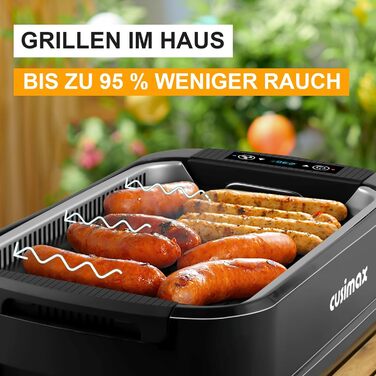 Електричний гриль CUSIMAX 1500 Вт Настільний гриль електричний з кришкою для внутрішнього та зовнішнього використання, електричний гриль з регульованою температурою, знімний піддон для крапель масла та пластина для гриля, чорний