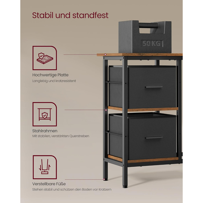 Г-подібний письмовий стіл, 2 місткі шухляди, комп&39ютерний стіл з підставкою для монітора, кутовий стіл, ігровий стіл з регульованою полицею 135 x 105 см, вінтажний коричневий LWD098B01