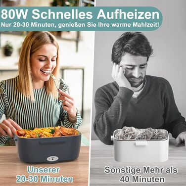 Електричний ланч-бокс потужністю 80 Вт для дорослих, термобокс із сумкою, виделкою та ложкою з нержавіючої сталі та 2 контейнерами для їжі об&39ємом 1,5 л, 3-в-1 12/24/110230 В, герметичний, електричний ланч-бокс для автомобіля, вантажівки, офісу, синій, 