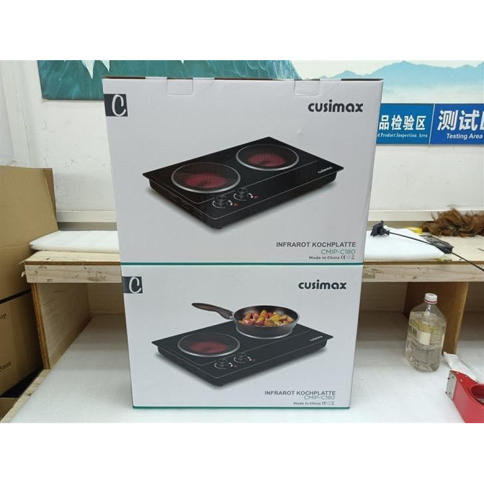 Інфрачервоні конфорки CUSIMAX 2 шт. електричні, склокерамічна варильна поверхня 2 варильні поверхні з термостатом для захисту від перегріву, подвійна конфорка ідеальна для приготування їжі, кемпінгова конфорка нержавіюча сталь чорна склокераміка 50.0 * 33
