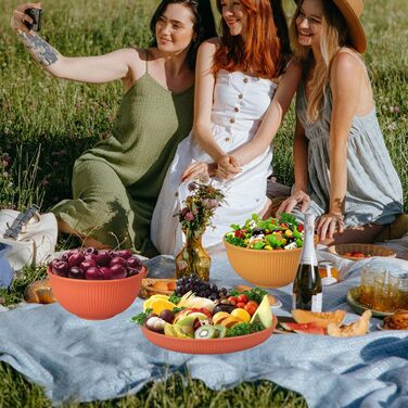 Набір небиткого посуду з 48 предметів, багаторазовий кемпінговий посуд для 4 осіб, легкий кольоровий пластиковий посуд для пікніка, сервірувальні тарілки для барбекю, миски, столові прибори, 48 предметів