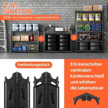 Міцний металевий стелаж 183x90x40 см з 5 регульованими металевими полицями Стелаж для зберігання в підвалі та майстерні Вантажопідйомність до 1000 кг Чорний 183 x 90 x 40 см