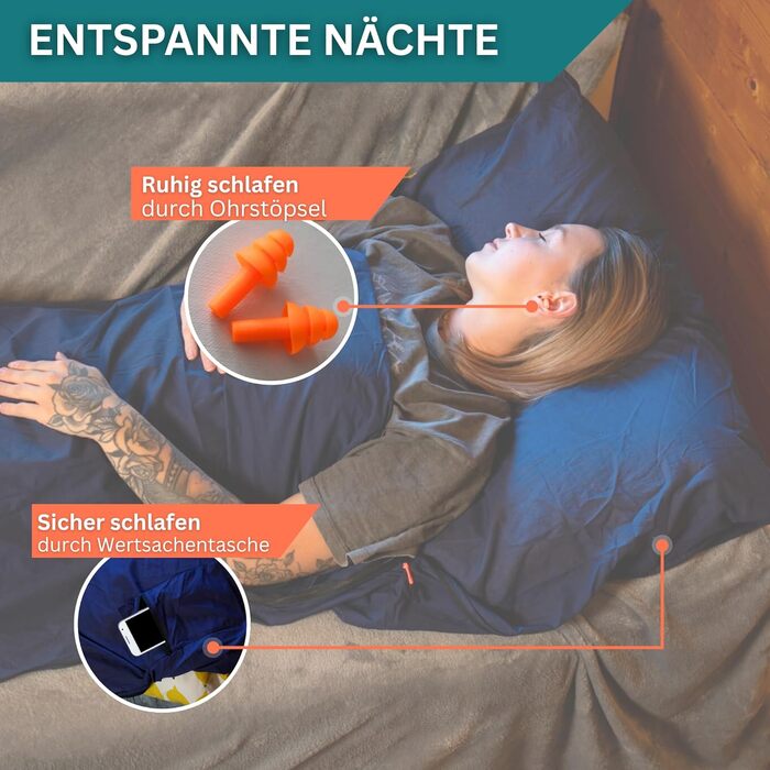 Бавовняний підклад для спального мішка - Ультралегкий та ультратонкий підклад для спального мішка без підкладки - Дорожній спальний мішок невеликого розміру, підкладка з кишенею для подушки - Компактний та маленький, темно-синій