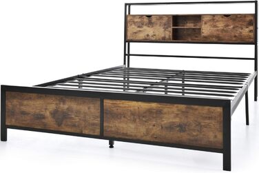 Металеве двоспальне ліжко HYUB 140 x 200 см з узголів&39ям для зберігання речей, ліжко з рейковою основою та металевим каркасом, дитяче ліжко з великим місцем для зберігання речей під ліжком, для спальні/гостьової кімнати 140x200 см - матрац не входить до