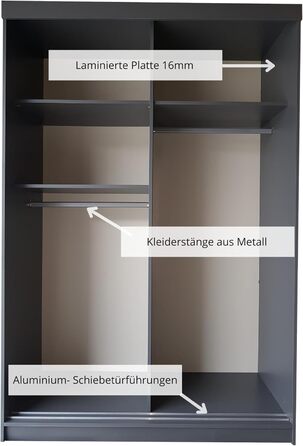 Шафа-купе з дзеркалом - Шафа для спальні - Шафа для спальні - Шафа - Шафи - Шафи - 138x205x59 - Чорний