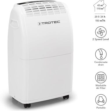 Осушувач повітря TROTEC TTK 75 E електричний  продуктивністю 20 л/добу на площу 45 м / 110 м з автоматичним відключенням