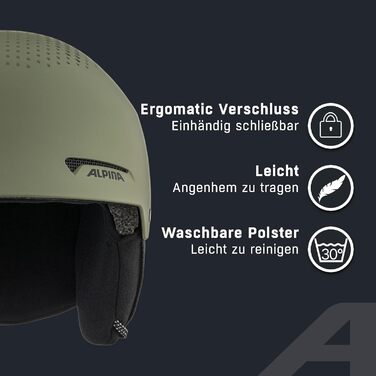 Високоякісний та легкий лижний шолом для дорослих, оптимальна амортизація, інтелектуальна система вентиляції та зігрівальний грілка для шиї Plus Olive Matt M (54-58 см)