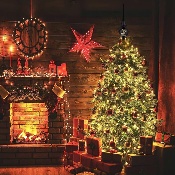 Скляна новорічна верхівка для ялинки 26 см чорна-золотиска Hukermoon