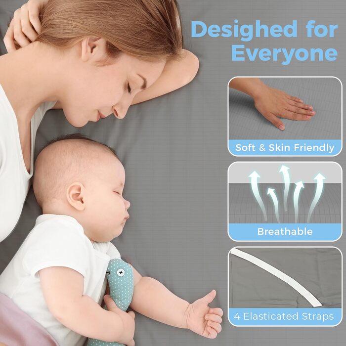 Заземлююче простирадло/килимок, 90 органічна бавовна та 10 срібне волокно, із заземлюючим кабелем ЄС для кращого сну, 140x200 см, сірий.