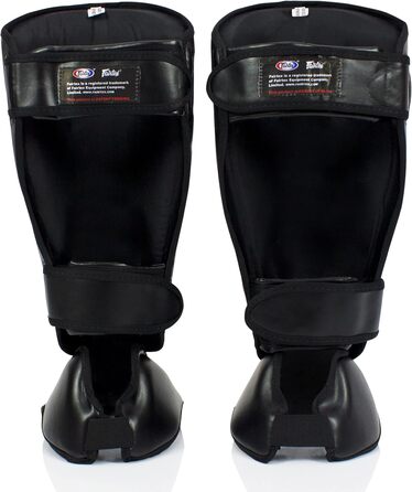 Щитки для гомілок Fairtex SP7 для муай-тай для чоловіків, жінок та дітей Виготовлені зі шкіри Syntek, високоякісні, легкі та міцні Знімний захист гомілки та стопи, чорні, розмір L