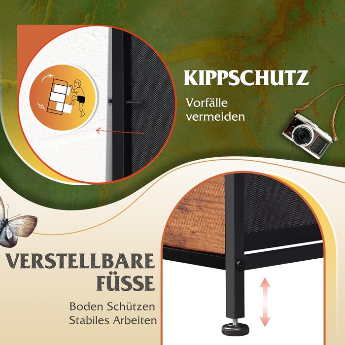 Комод WLIVE з 8 тканинними шухлядами, комод для спальні, комод для вітальні, з міцним сталевим каркасом, вінтажний коричнево-чорний