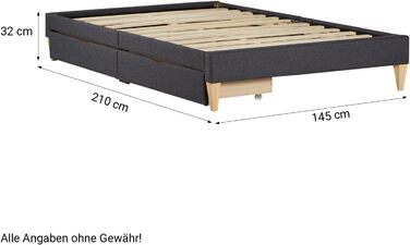 Ліжко-футон Homestyle4u, м&39яке ліжко 140x200 з рейковим каркасом та 2 коробками для зберігання, сіре, двоспальне ліжко з місцем для зберігання Артикул 2620 Сірий, з рейковим каркасом та коробкою для зберігання, 140 x 200 см