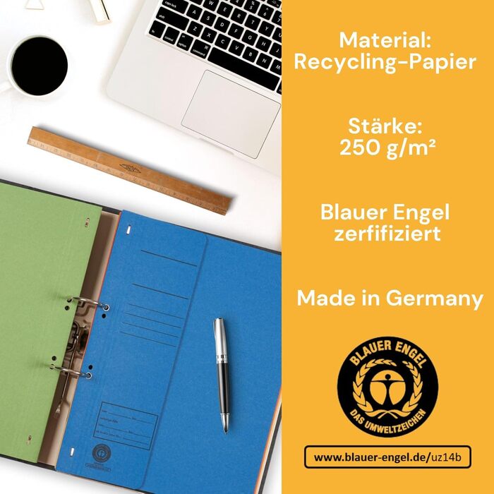 Папка-регістратор з люверсами DIN A4, 250 г/м перероблений картон, 7 кольорів (по 3 кожного), обкладинки, сертифікована Blue Angel, екологічно чиста, зроблена в Німеччині, 21