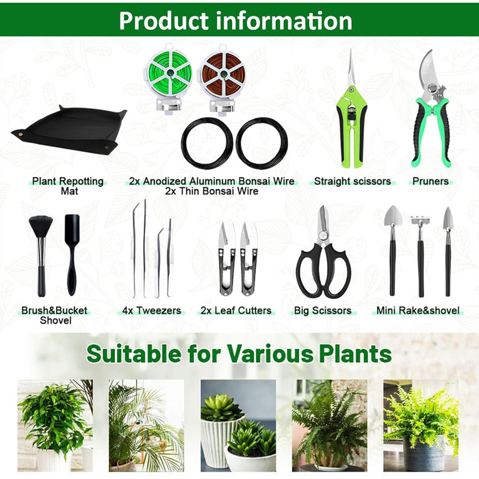 Набір інструментів для бонсай, 20 предметів секатор, ножиці для бонсай, дріт для формування, міні-граблі та лопатка A