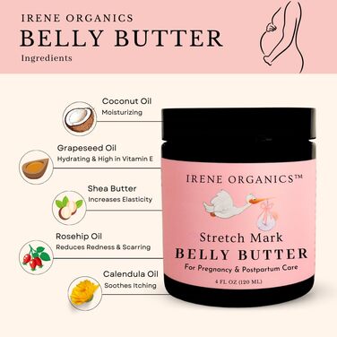 Від Irene Organics - Бальзам для живота проти розтяжок для вагітних і після пологів, 113 г