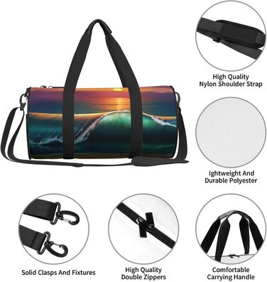 Спортивна сумка для подорожей, принт Захід сонця над морем, чорна, універсальний розмір, сумка на ніч