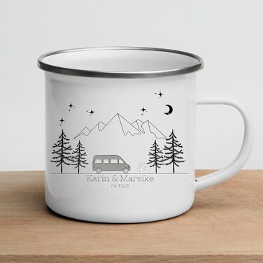 Емальована кружка Маленька Матильда, барвиста персоналізована кемпінгова кружка з іменем для кемпінгу, кавова кружка, аксесуар для каравану, кружка з нержавіючої сталі, подарунок для кемперів (сірий колір)