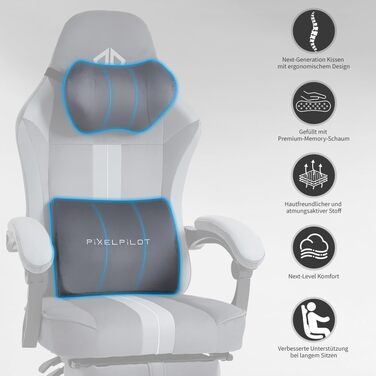 Ергономічне ігрове крісло PixelPilot Дихаюча тканина Ігрове крісло з підставкою для ніг, підголівником та поперековою опорою, ігрове ПК-крісло з широким сидінням, офісне крісло вантажопідйомністю 150 кг (Nebula I, сірий) Grey Nebula