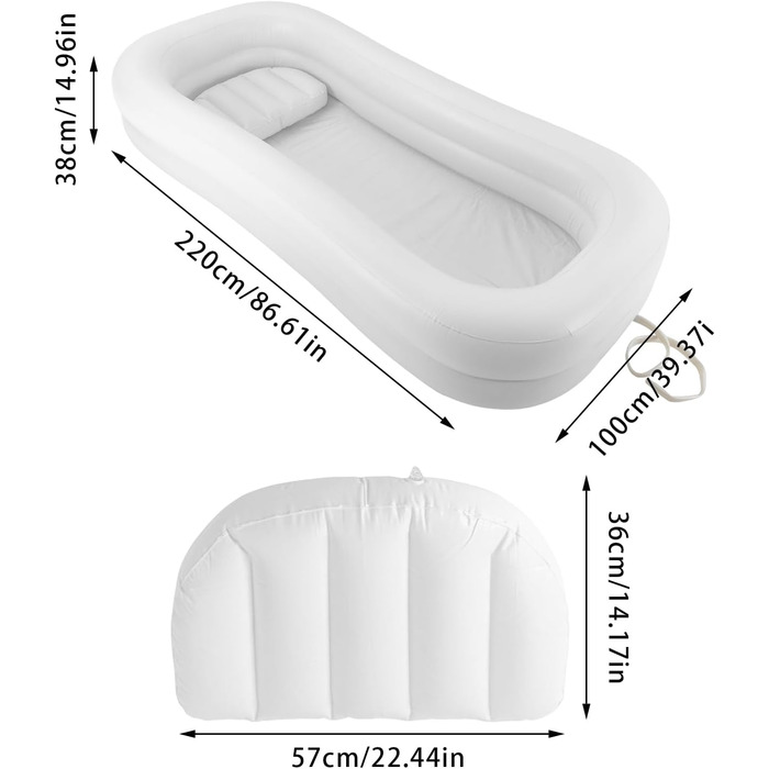Надувна ванна для дорослих, портативна ванна, душова ванна з ПВХ, 130 Вт, білий колір, повітряні ванни, ванна кімната біля басейну, домашній спа-центр