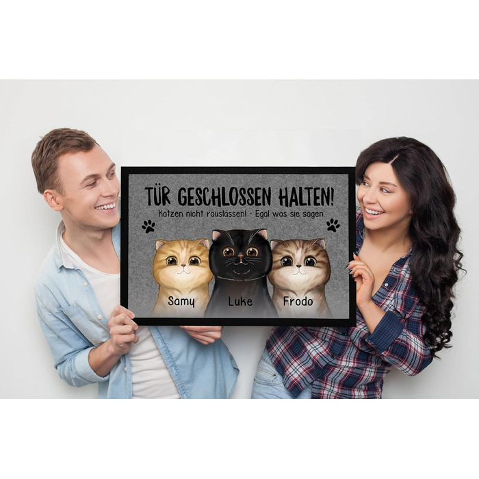 Персоналізований килимок для котів (1-3) з іменем - подарунок для власників котів, мами-кішки, тата-кішки - нековзний та миється - чорний - 60x40 см