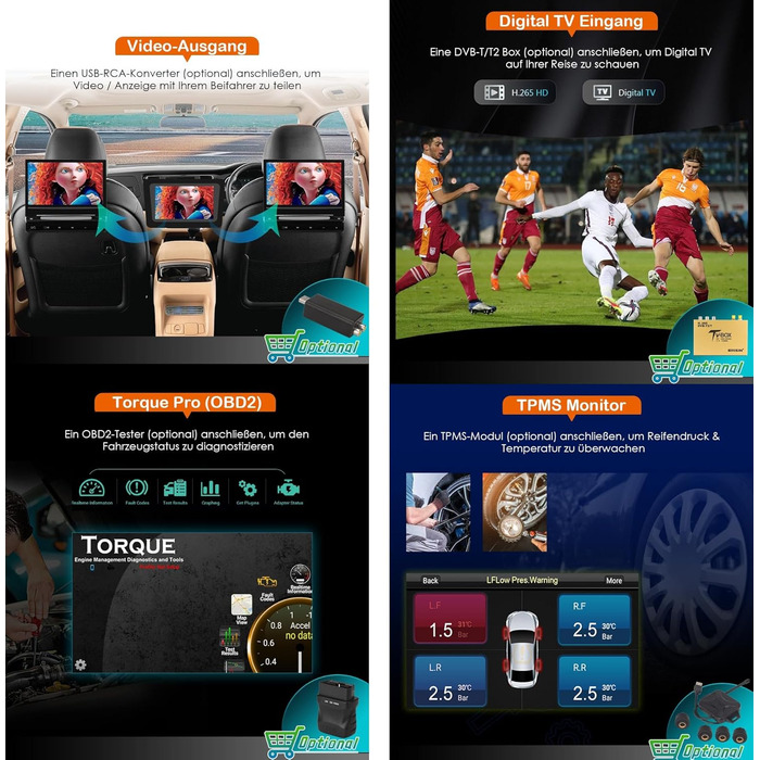 Автомобільний радіоприймач Erisin Android 14 4 ГБ ОЗП 64 ГБ ПЗУ 8-ядерний DVD GPS-навігація для Ford C-Max S-Max Focus Galaxy Kuga Connect Fiesta Transit 7-дюймовий сенсорний екран CarPlay Android Auto DABWiFi 4G Bluetooth 5.0 DSP OBD2 Чорний, з CD/DVD-пр