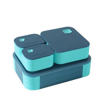 Ланчбокс дитячий з роздільниками 1100 мл - Непротікаючий контейнер для їжі з секціями 3-в-1 для школи - Штабельований бокс для перекусу з кришкою, без BPA, темно-синій