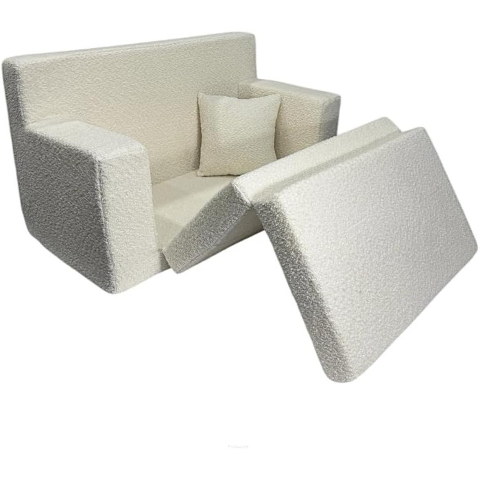 Дитячий диван FORTISLINE, розкладний, тканина з плюшевим мишеням - ігровий диванчик для дітей з функцією сну - дитячий диванчик 83x47x43 см - м&39який пінний диванчик-ліжко, сертифікований Oeko-TEX, бежевий