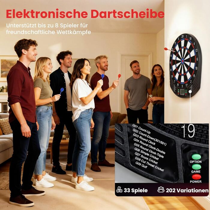 Електронна мішень для дартсу SPORTNOW з РК-дисплеєм, 6 м&39яких дротиків, 18 ігор, 159 варіацій, автомат для дартсу, набір мішень для дартсу до 8 гравців