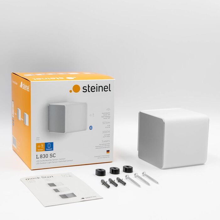 Розумний вуличний світильник Steinel L 830 SC Connect з датчиком руху, плавним стартом, керуванням через додаток та таймером, 3000 K, 9.1 Вт, сріблястий