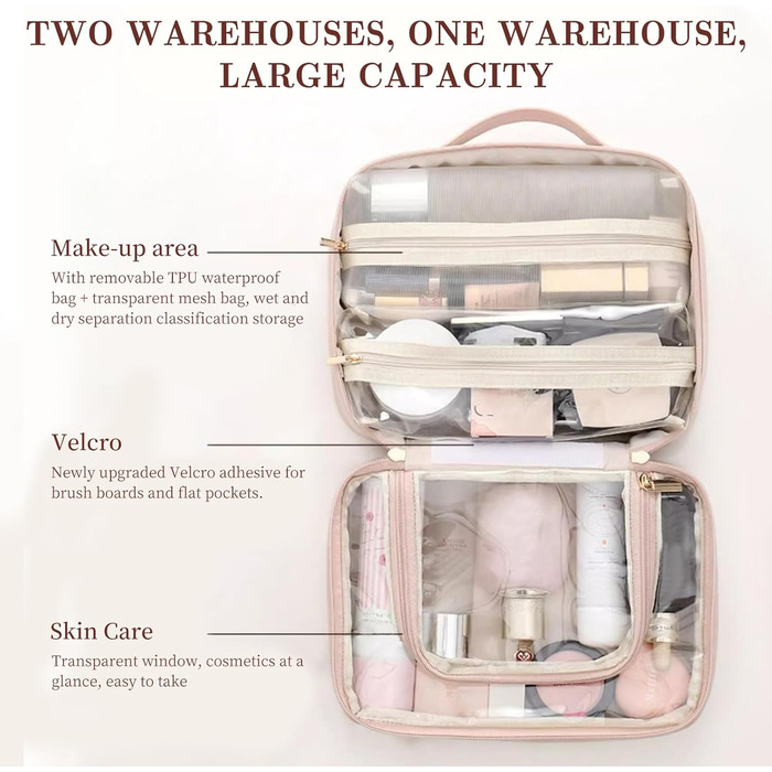 Косметичка, сумка для макіяжу Косметичка для подорожей, водонепроникна косметичка з PU шкіри з відділеннями, портативна косметичка