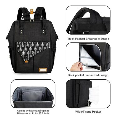 Пеленальний рюкзак для пеленання з пеленальним килимком Багатофункціональна дорожня сумка-рюкзак великої місткості для подорожей в
