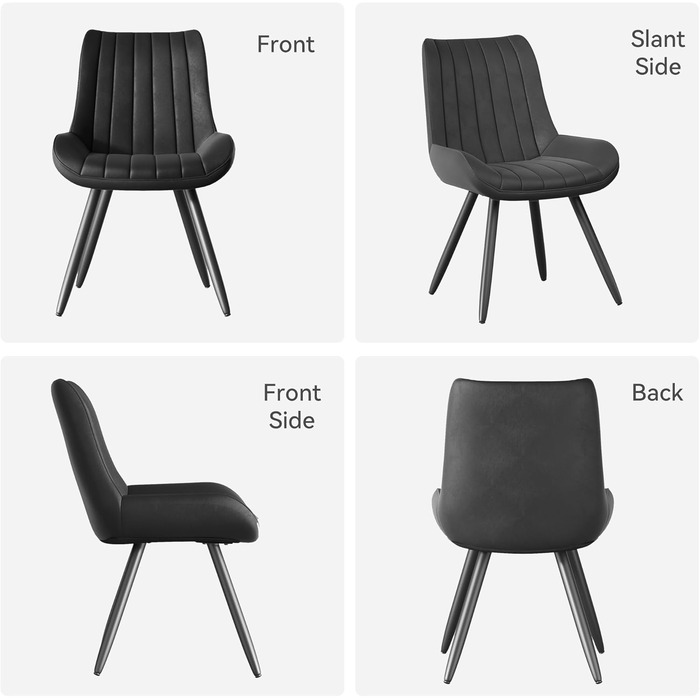 Сучасний м&39який обідній стілець - Надзвичайно товста подушка сидіння, обідні стільці зі штучної тканини, кухонні стільці, м&39які стільці, стільці для вітальні, крісла зі спинкою, металеві ніжки (Чорний, Комплект з 2 шт.) Комплект з 2 чорних
