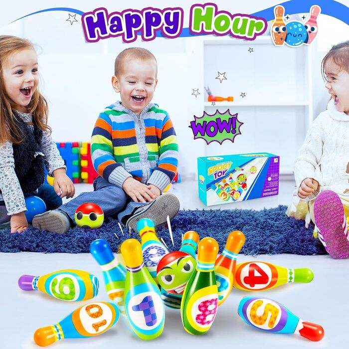 Набір для боулінгу для дітей, іграшка для хлопчиків 1, 2 та 3 років, подарунок для хлопчиків 1-6 років, ігри для дітей 2, 3 та 4 років, іграшка Монтессорі для дітей від 2 років, іграшка для активного відпочинку на свіжому повітрі для дітей 1, 2, 3, 4 та 5