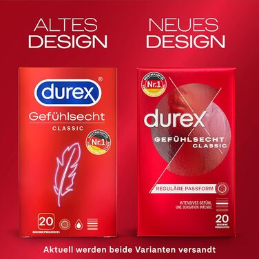 Класичні презервативи Durex Gefhlsecht - 100 презервативів для інтенсивних відчуттів та інтимної єдності - 5 x 20 шт.