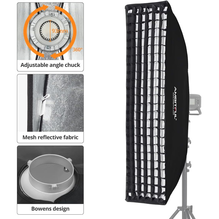 Софтбокс AMBITFUL FW30x120 30x120 см Strip Honeycomb Grid, з сіткою Honeycomb сумкою для перенесення, для лампи Bowens Mount