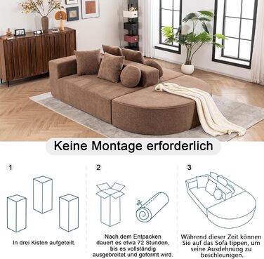 Диван Cloud із сегментованим, повністю стиснутий диван без кісток, модульний диван із функцією сну, розкладний диван, для вітальні/спальні, шеніл, не потребує складання, коричневий