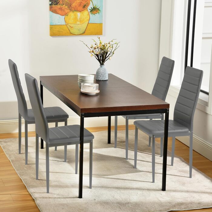 Обідні стільці, комплект з 4 шт. , штучна шкіра, протестовані SGS, висока спинка, водонепроникні, кухонний стілець, обідній стілець або стілець за обіднім столом, сірий ПВХ сірий, 4 стільці