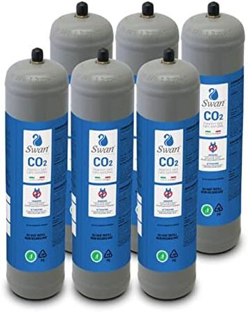 Одноразова циліндрична пляшка Swan CO2 600 гр E290 З'єднання для вуглекислого газу 11 м для виробників газованої води, охолоджувальних установок та диспенсерів для питної води, 6 шт.