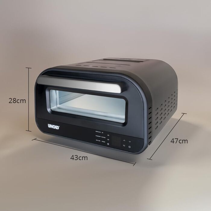 Піч для піци Don Luigi - чорна, електрична духовка, 1,700 Вт, нержавіюча сталь, до 400 C, всього приблизно 2 хв. час випічки, включаючи камінь для піци, шкірку для піци, форму для випічки піци, різак для піци, 68815