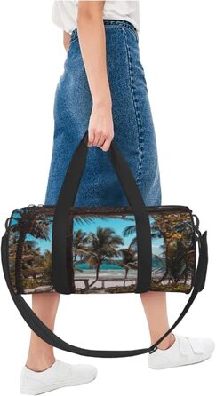 Спортивна сумка, дорожня сумка, пляжна сумка, з пальмами, принт, сумка на нічліг, чорна, універсальний розмір