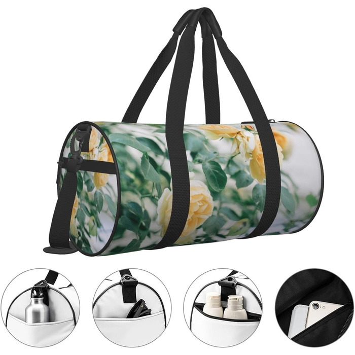 Спортивна сумка для подорожей з принтом жовтих троянд, дорожня сумка, чорна, універсальний розмір