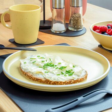 Магнітні тарілки silwy DOLOMIT Набір з 2 шт. Ø 25 см Магнітні пластикові тарілки з протиковзким кільцем Для автофургонів, кемпінгу та човнів Стійкі до ударів, нековзні та стильні Зроблено в Німеччині, жовтого кольору