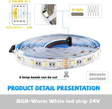 Світлодіодна стрічка RGBW 4 в 1 Світлодіодна стрічка 5050SMD RGBWW RGBтеплий білий, 300 світлодіодів Світлодіодна стрічка Стрічка Стрічка Освітлення Декоративні світильники, 60 світлодіодів/м Світлодіодні стрічки 24 В Не водонепроникний Rgb Теплий білий, 