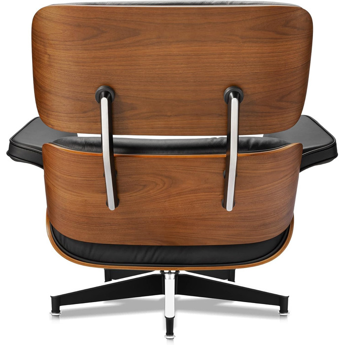 Крісло-рекламо з натуральної шкіри з пуфом, сучасне крісло під телевізор, обертовий шезлонг з пуфом, фіксований кут нахилу 105, унікальний дизайн з м&39якою подушкою, чорний каркас з горіхового дерева