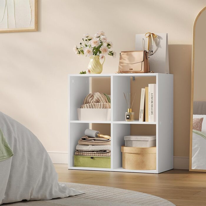 Книжкова полиця WOLTU, кубічна полиця з 4 відкритими відділеннями, маленька біла полиця, окремостояча полиця, полиця для файлів, офісна полиця, вітальня/кабінет, 60x60x29 см SK053ws 4 відділення (29Г x 60Ш x 60В см) білий