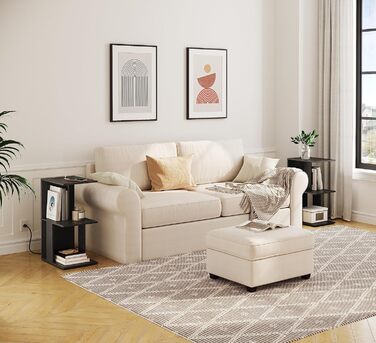 Журнальний столик із зарядною станцією, С-подібний приставний столик із сенсорним світлодіодним підсвічуванням, що перезаряджається, приставний столик до дивана з полицями, тумбочка для спальні, вітальні, чорний AETHB18UE01