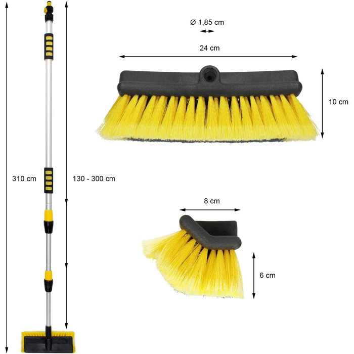 Німеччина Щітка для миття автомобілів з телескопічною ручкою, що висувається на 130-300 см, з вимикачем, м'яка щетина, алюмінієва