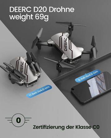 Дрон DEERC D20 з камерою HD 720P для дітей, складаний RC міні-квадрокоптер з FPV WiFi живою трансляцією, 2 батареї, тривалий час п