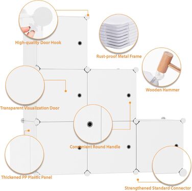 Кубоподібний модуль для зберігання з дверцятами, 6 кубічних полиць, гардеробна шафа, модульна пластикова полиця, ідеально підходить для спальні, 93,5 см Д x 31,8 см Ш x 93,5 см В, молочно-білий, USHS3006M-DOOR